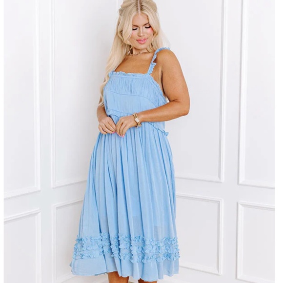 BAYSIDE BLISS RUFFLE MIDI IN SKY BLUE CURVES - Picture 2 of 4